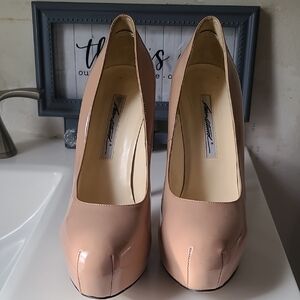Brian Atwood Nude and Black Platform Pumps